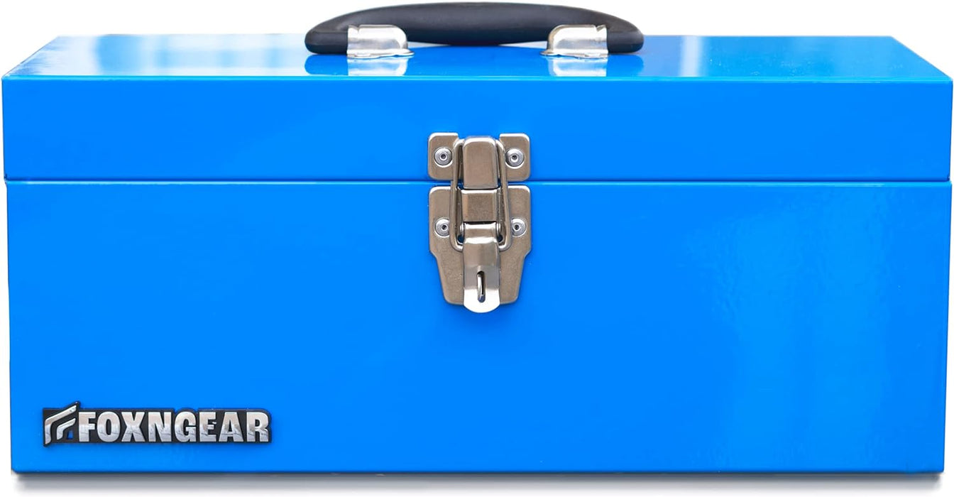 Foxngear Heavy-duty 16" Portable Metal Toolbox with Hand Carry-Blue