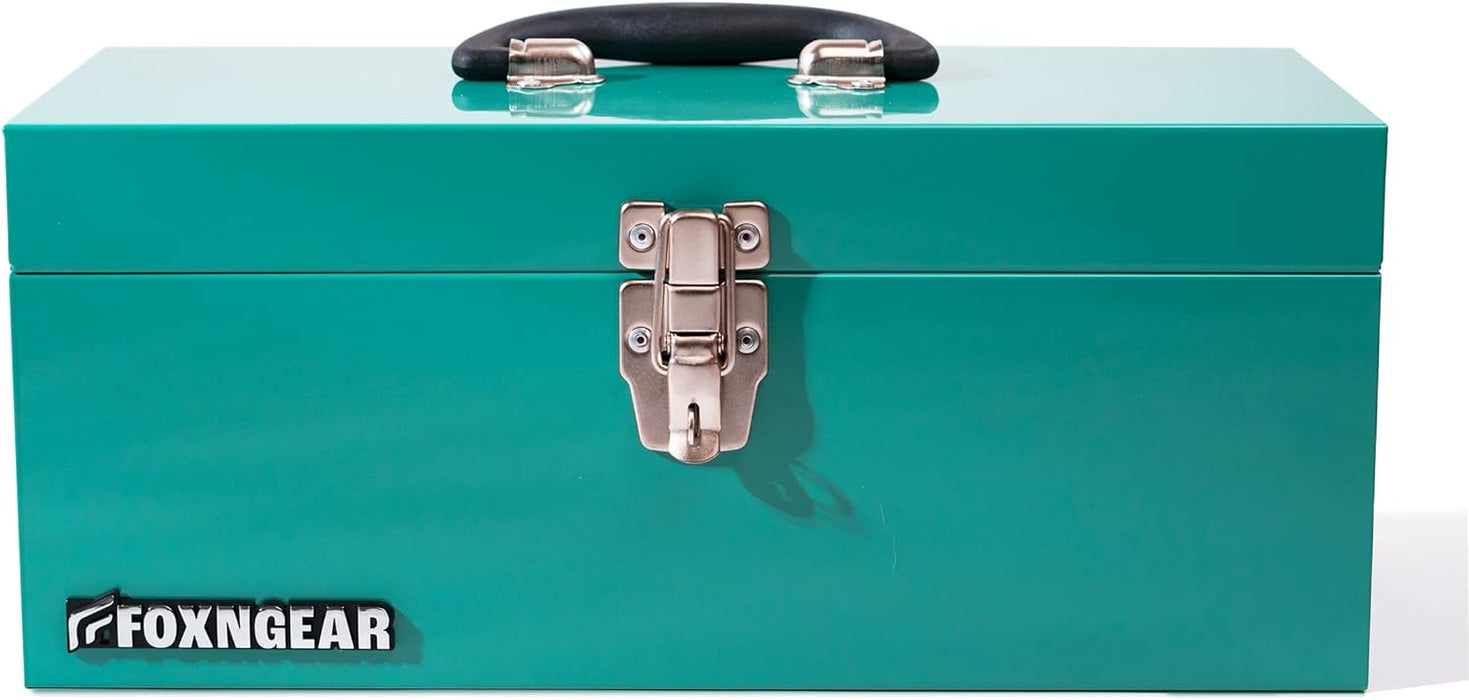 Foxngear Heavy-duty 16" Portable Metal Toolbox with Hand Carry-Teal