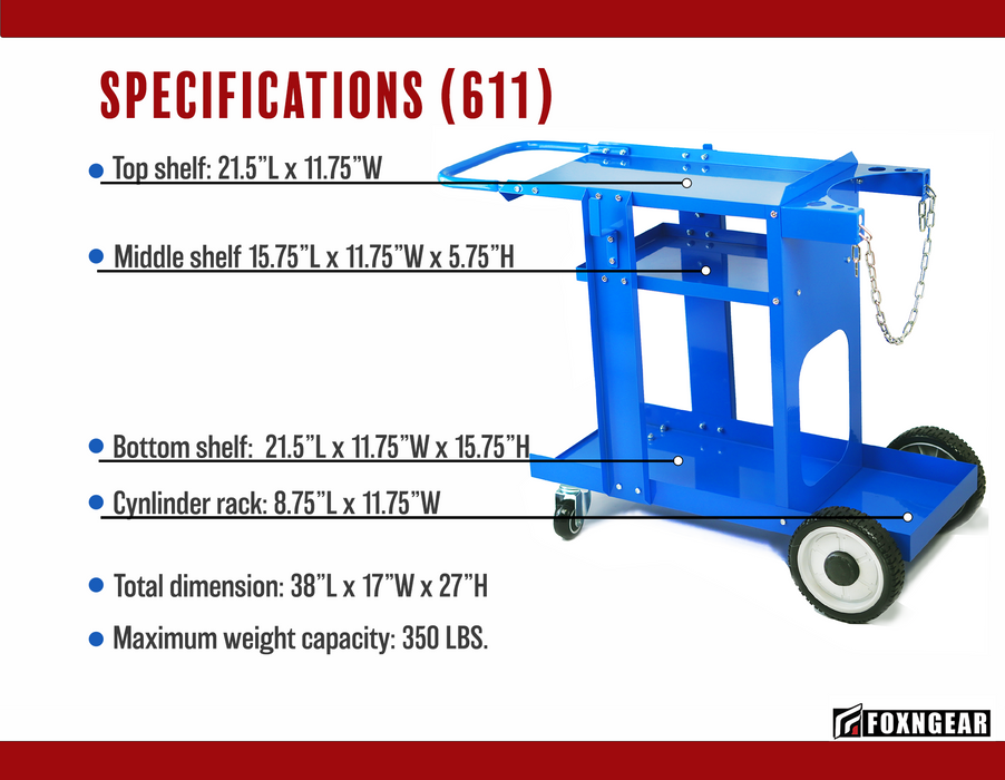 FOXNGEAR 350LBS Capacity Welding Cart for MIG/TIG Welder and Plasma Cutter-Blue-611B