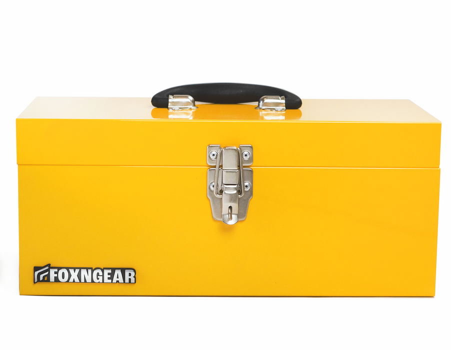 Foxngear Heavy-duty 16" Portable Metal Toolbox with Hand Carry- Yellow