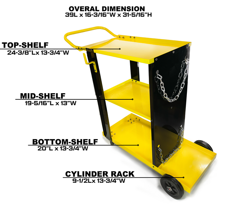 Welding Cart Heavy Duty for MIG TIG Welder Plasma Cutter 3-Tier Shelf with Tank Storage-612